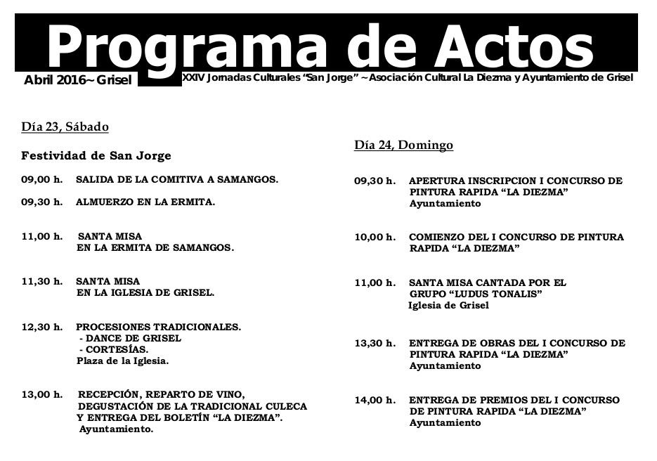 Programa XXIV Jornadas Culturales San Jorge 2016 Actos